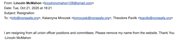 lincoln resignation email 10/21/25